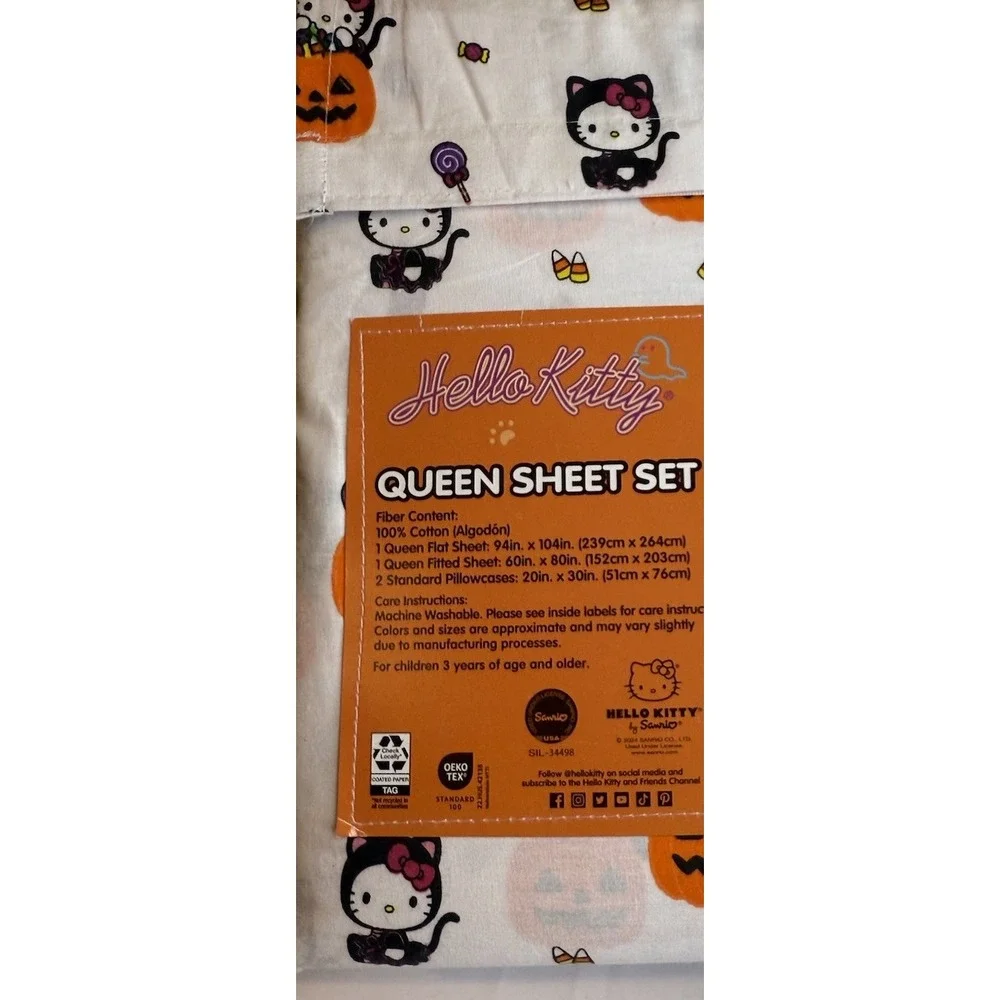 Hello Kitty Halloween‎ 4 Piece Queen Sheet Set Cats & Pumpkins NEW